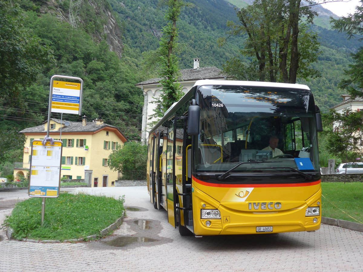 (182'284) - PostAuto Graubnden - GR 40'653 - Iveco am 24. Juli 2017 in Promontogno, Post