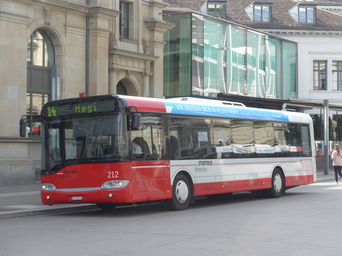 (184'527) - SW Winterthur - Nr. 212/ZH 730'212 - Solaris am 27. August 2017 beim Hauptbahnhof Winterthur