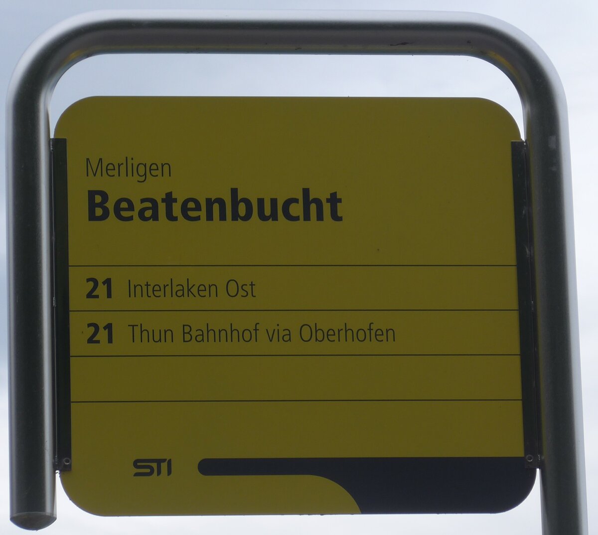 (184'655) - STI-Haltestellenschild - Merligen, Beatenbucht - am 4. September 2017