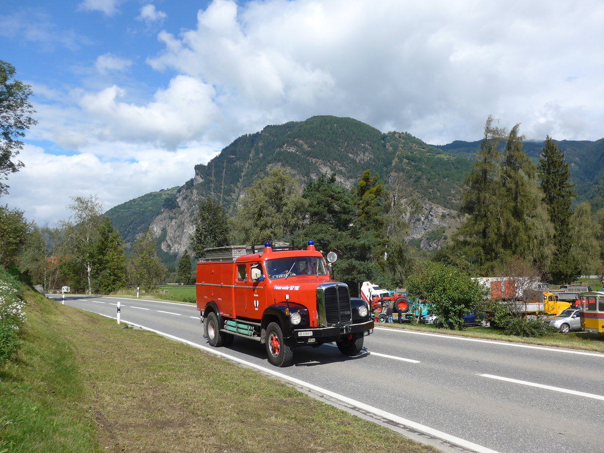 (184'975) - Feuerwehr, Baden - AG 9380 U - Saurer am 16. September 2017 in Cazis, Bndner Arena