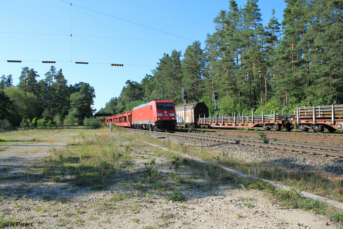 185 225-0 mit einem leeren Autotransportzug in Ochenbruck. 15.09.23