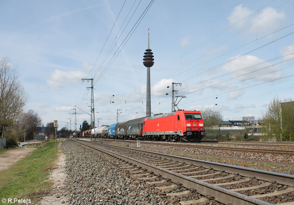 185 233-4 mit einem gemischten Güterzug in Nürnberg Hohe Marter. 25.03.24