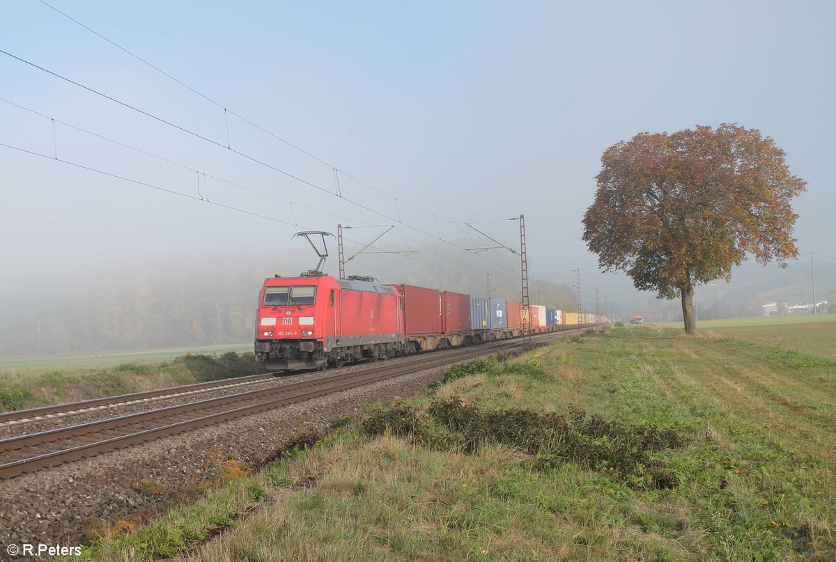 185 293-8 zieht den KT 47981 Bremerhafen Speckbüttel - Enns kurz vor Retzbach-Zellingen. 13.10.18