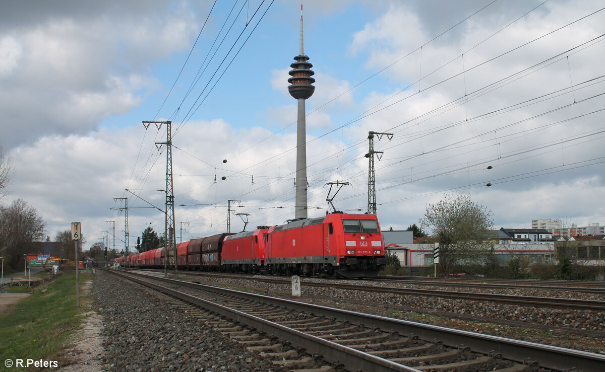 185 393-6 + 185 228-4 ziehen den Linzer Kohlebomber durch Nürnberg Hohe Marter. 25.03.24