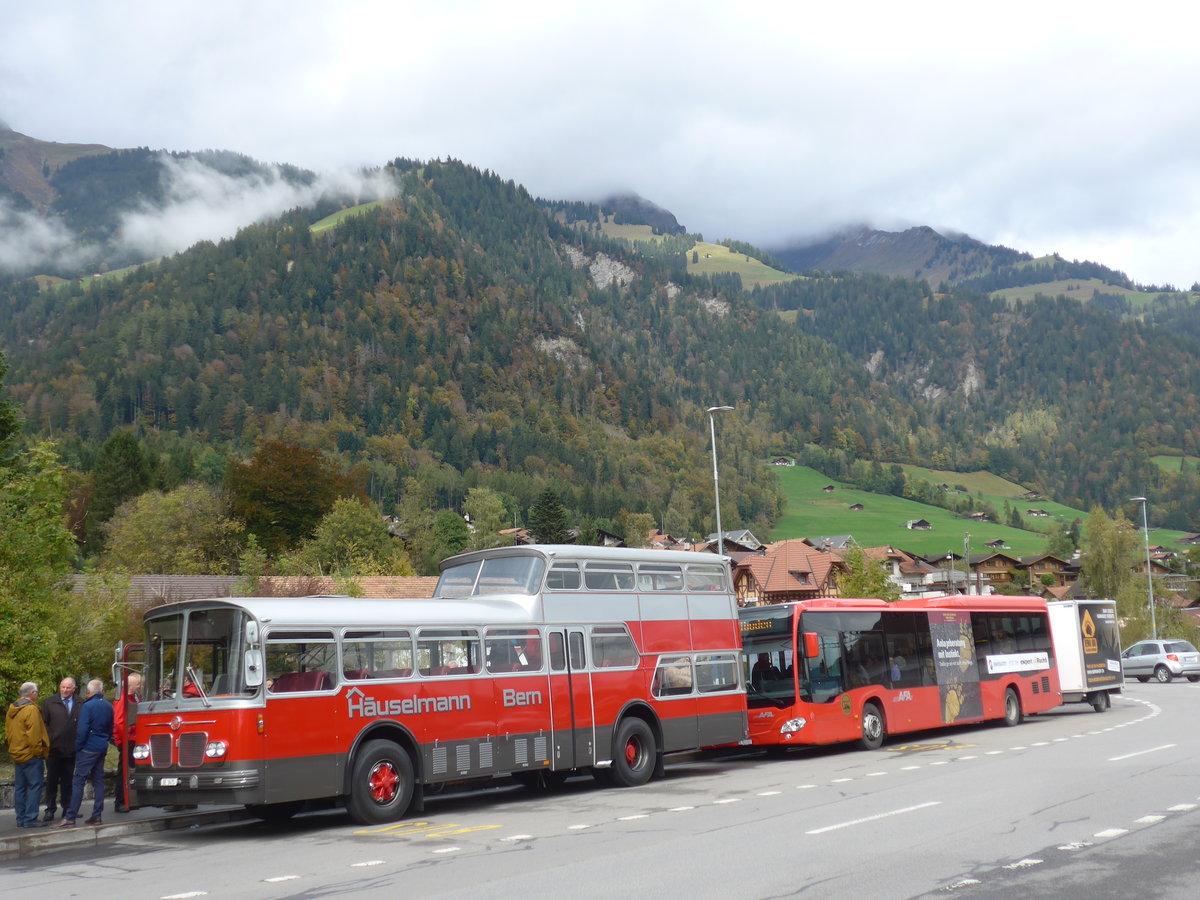 (185'786) - Huselmann, Bern - Nr. 26/BE 9475 - FBW/Vetter-R&J Anderthalbdecker (ex AFA Adelboden Nr. 9) am 8. Oktober 2017 beim Bahnhof Frutigen