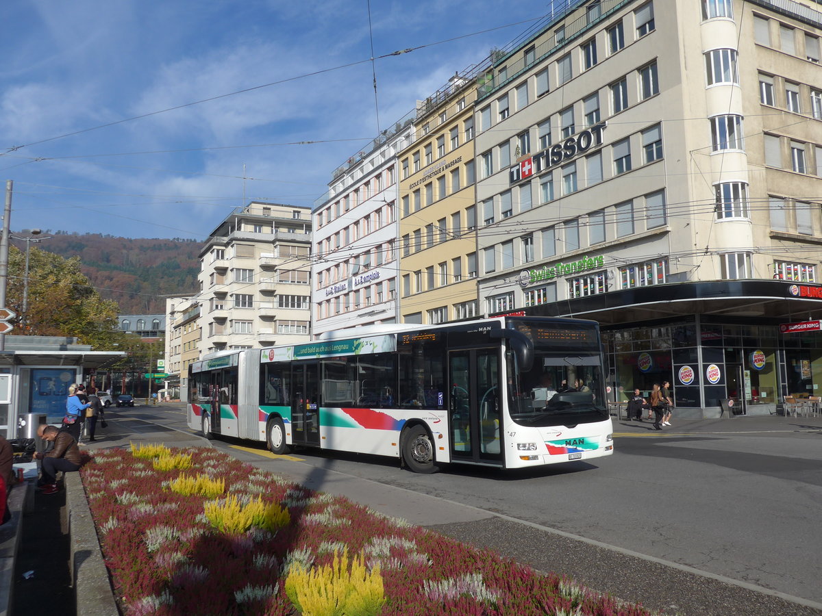 (185'997) - ASm Langenthal - Nr. 47/BE 703'520 - MAN am 21. Oktober 2017 beim Bahnhof Biel