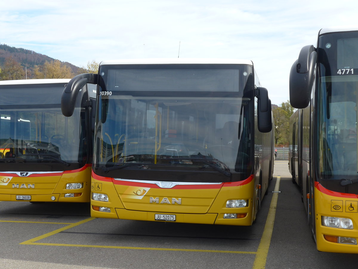 (186'017) - CarPostal Ouest - JU 52'075 - MAN (ex Nr. 35) am 21. Oktober 2017 in Develier, Parkplatz