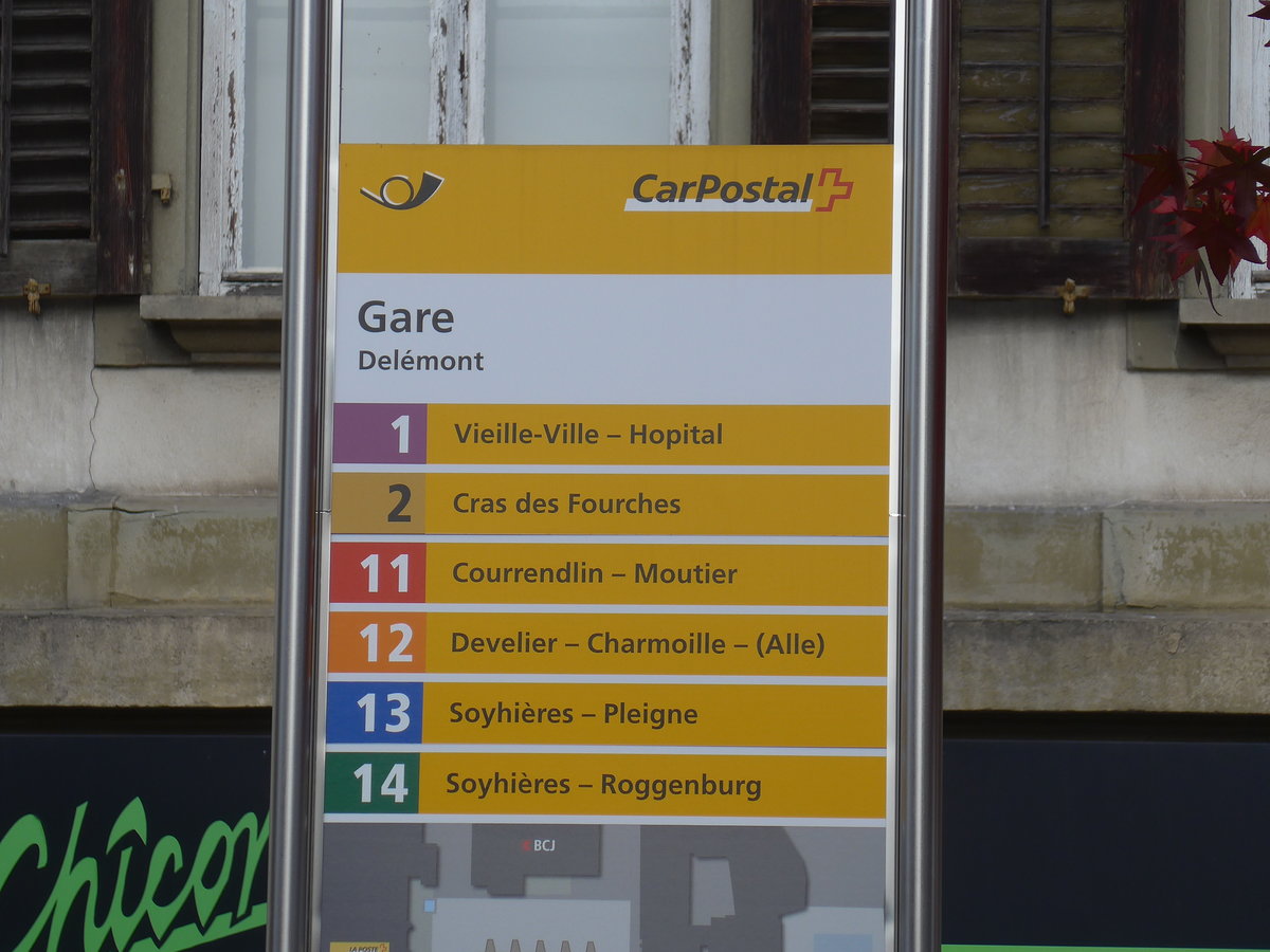(186'050) - PostAuto-Haltestelle - Delmont, Gare - am 21. Oktober 2017