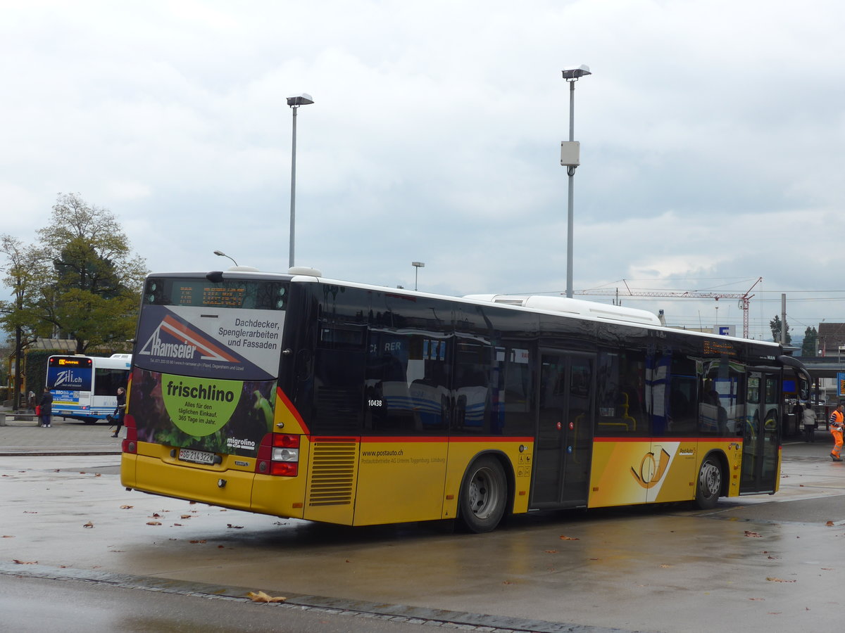 (186'143) - Postautobetriebe Unteres Toggenburg, Ltisburg - SG 214'322 - MAN am 27. Oktober 2017 beim Bahnhof Wil