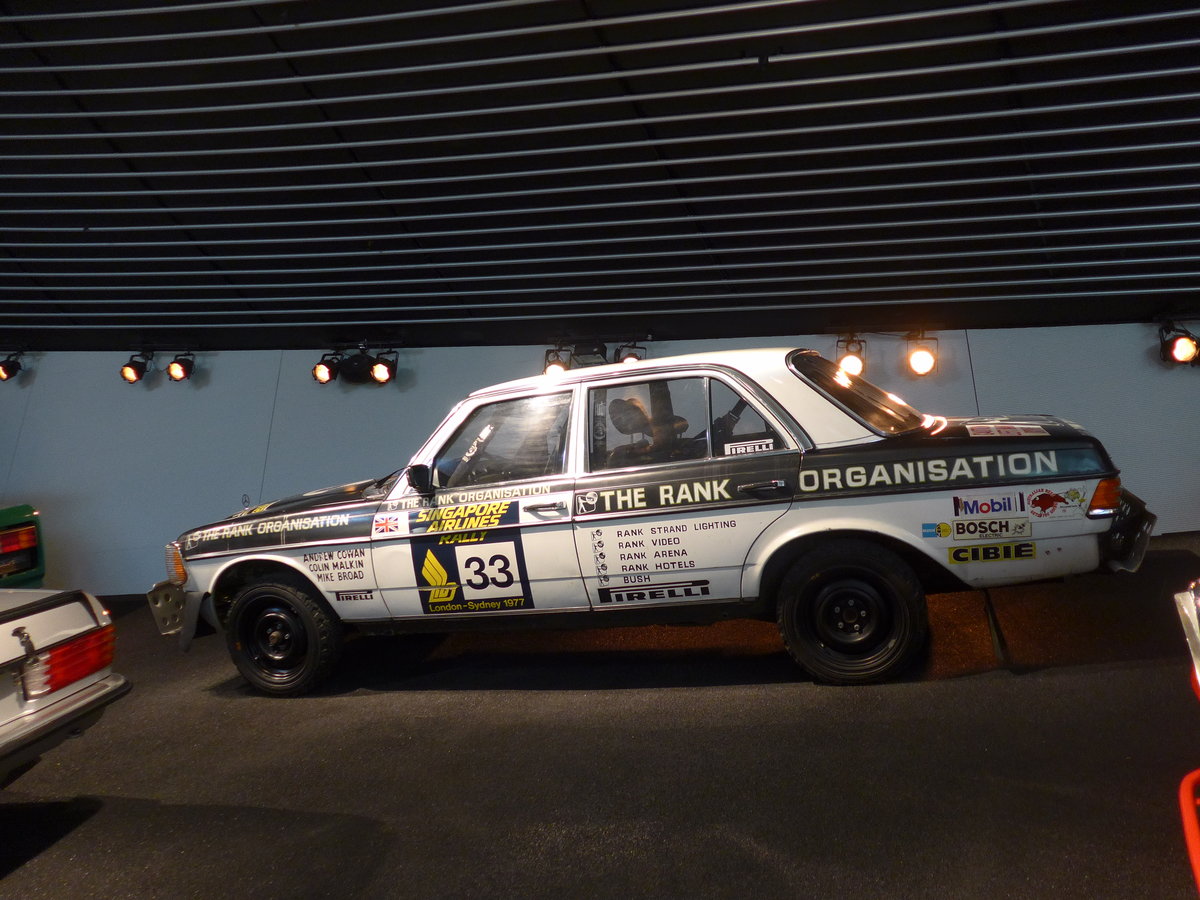 (186'483) - Mercedes-Benz E Rallyewagen von 1977 am 12. November 2017 in Stuttgart, Mercedes-Benz Museum