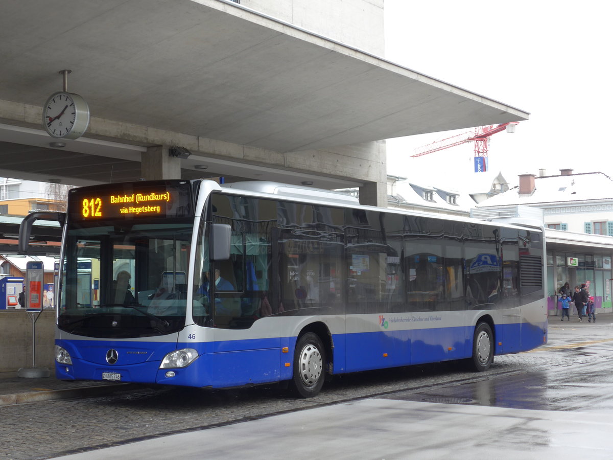 (186'864) - VZO Grningen - Nr. 46/ZH 885'746 - Mercedes am 9. Dezember 2017 beim Bahnhof Uster