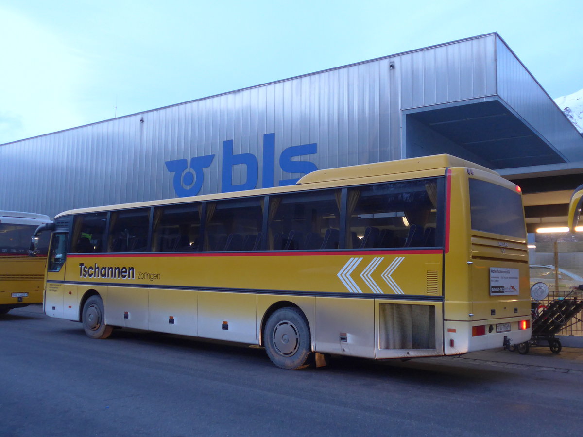 (187'678) - Tschannen, Zofingen - Nr. 6/AG 7858 - MAN (ex STI Thun Nr. 39) am 7. Januar 2018 beim Bahnhof Frutigen