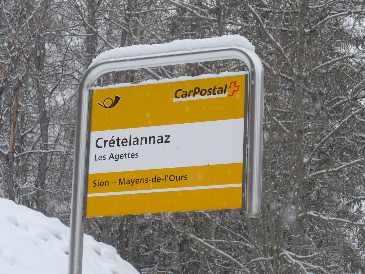 (188'393) - PostAuto-Haltestelle - Les Agettes, Crtelannaz - am 11. Februar 2018