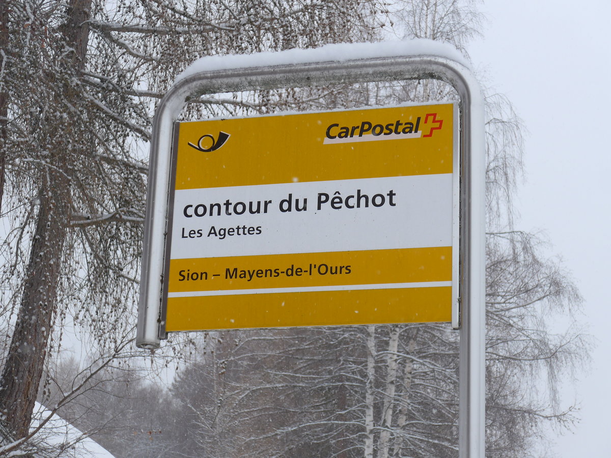 (188'409) - PostAuto-Haltestelle - Les Agettes, contour du Pchot - am 11. Februar 2018