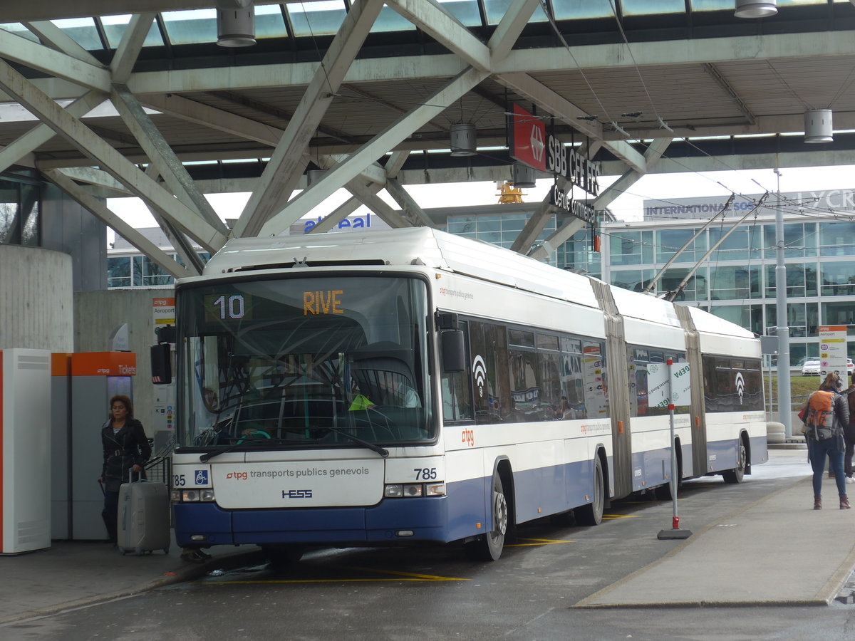 (189'286) - TPG Genve - Nr. 785 - Hess/Hess Doppelgelenktrolleybus am 12. Mrz 2018 in Genve, Aroport