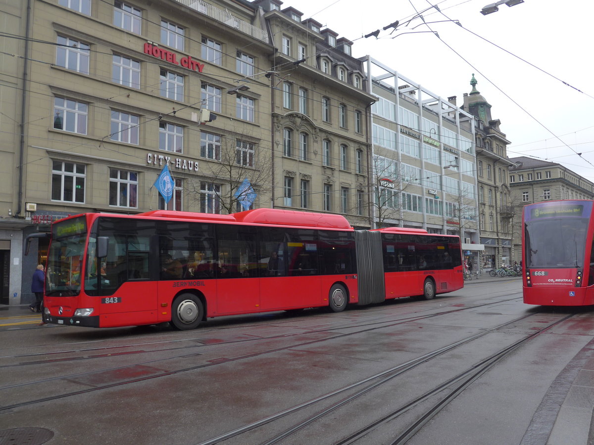 (189'441) - Bernmobil, Bern - Nr. 843/BE 671'843 - Mercedes am 17. Mrz 2018 beim Bahnhof Bern