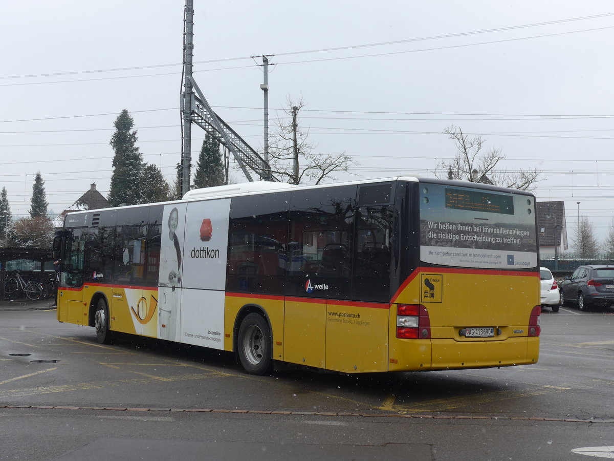 (189'511) - Geissmann, Hgglingen - AG 413'690 - MAN am 19. Mrz 2018 beim Bahnhof Wohlen