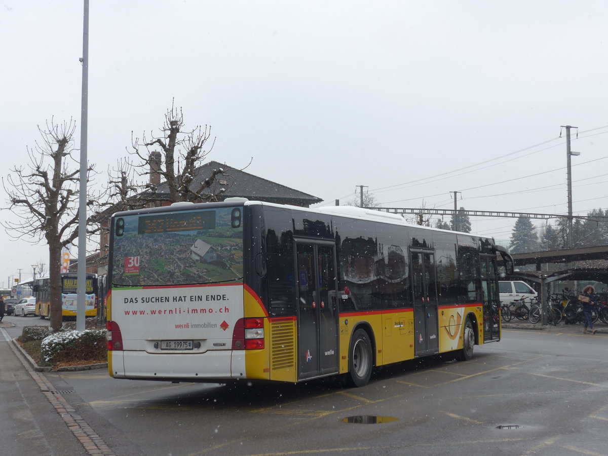 (189'520) - Geissmann, Hgglingen - AG 19'975 - MAN am 19. Mrz 2018 beim Bahnhof Wohlen