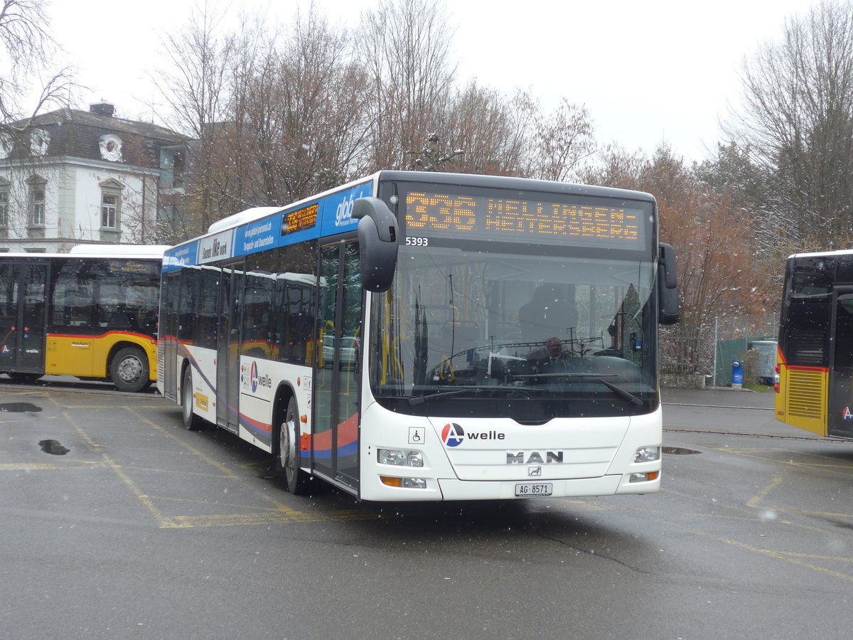 (189'522) - Geissmann, Hgglingen - AG 8571 - MAN am 19. Mrz 2018 beim Bahnhof Wohlen