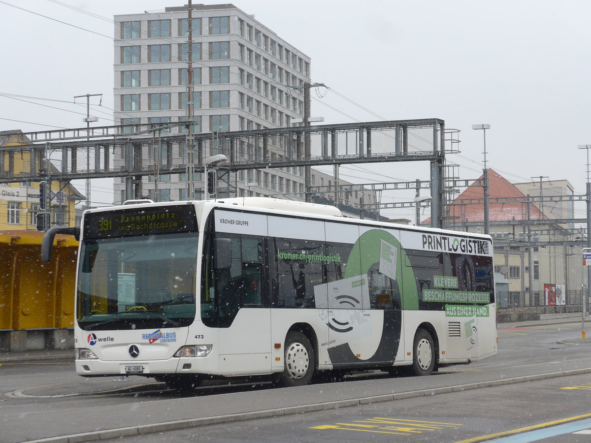 (189'543) - Knecht, Windisch - Nr. 473/AG 6080 - Mercedes (ex Nr. 73) am 19. Mrz 2018 beim Bahnhof Lenzburg