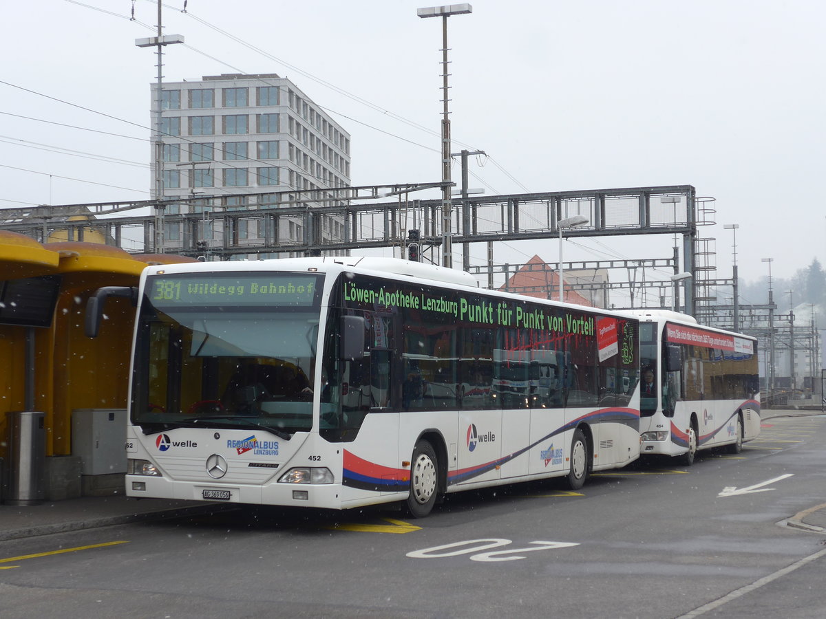 (189'546) - Knecht, Windisch - Nr. 452/AG 369'056 - Mercedes (ex Nr. 52) am 19. Mrz 2018 beim Bahnhof Lenzburg