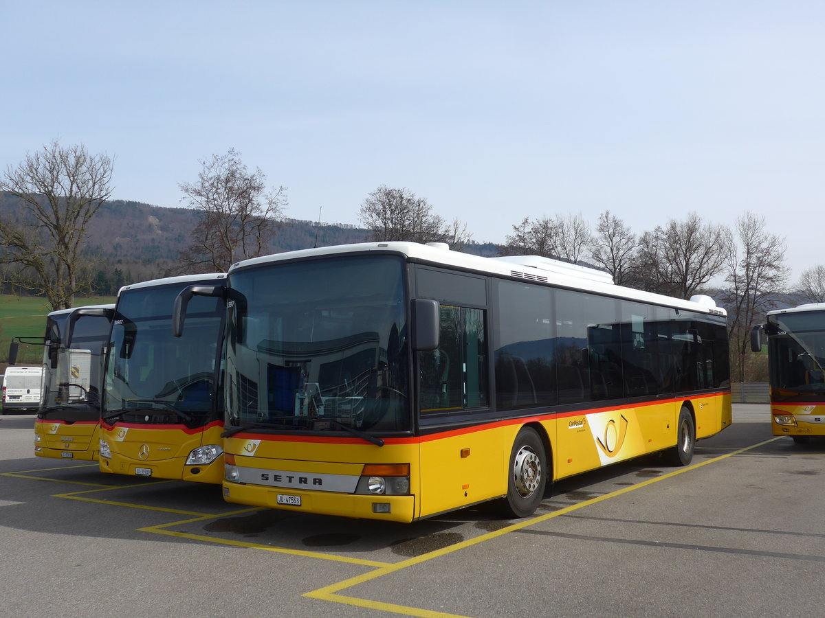 (189'892) - CarPostal Ouest - JU 47'553 - Setra (ex Nr. 51; ex Stucki, Porrentruy Nr. 17; ex Tinner, Sennwald) am 2. April 2018 in Develier, Parkplatz