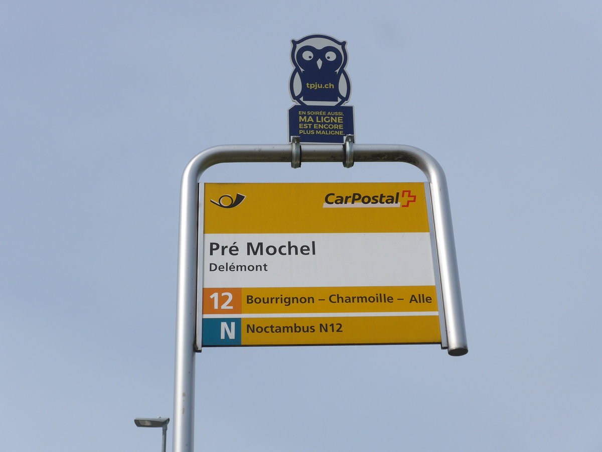 (189'927) - PostAuto-Haltestelle - Delmont, Pr Mochel - am 2. April 2018