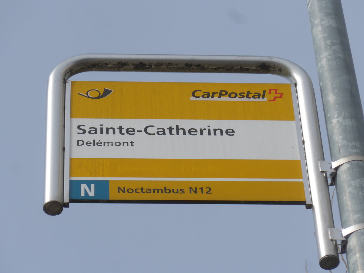 (189'933) - PostAuto-Haltestelle - Delmont, Sainte-Catherine - am 2. April 2018
