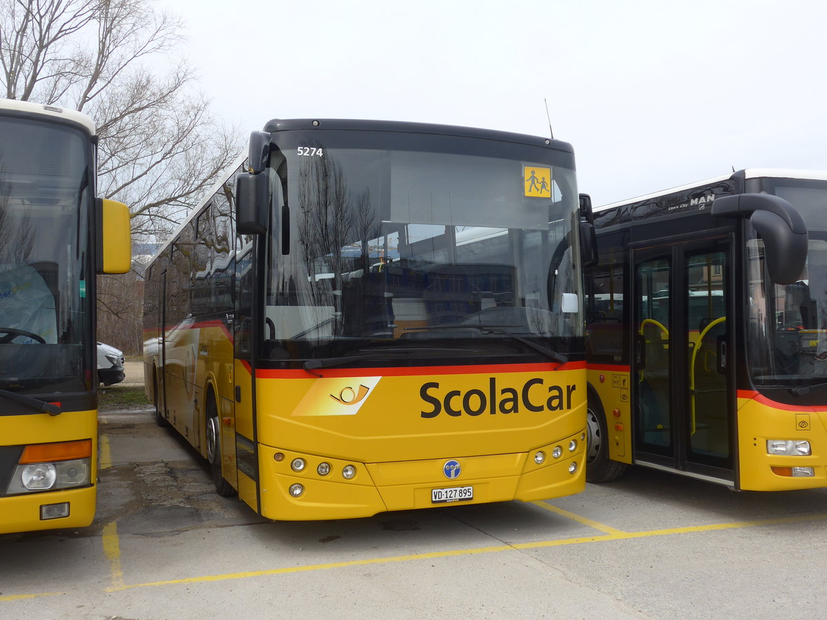 (189'965) - CarPostal Ouest - VD 127'895 - Temsa (ex ARCC Aubonne) am 2. April 2018 in Yverdon, Garage