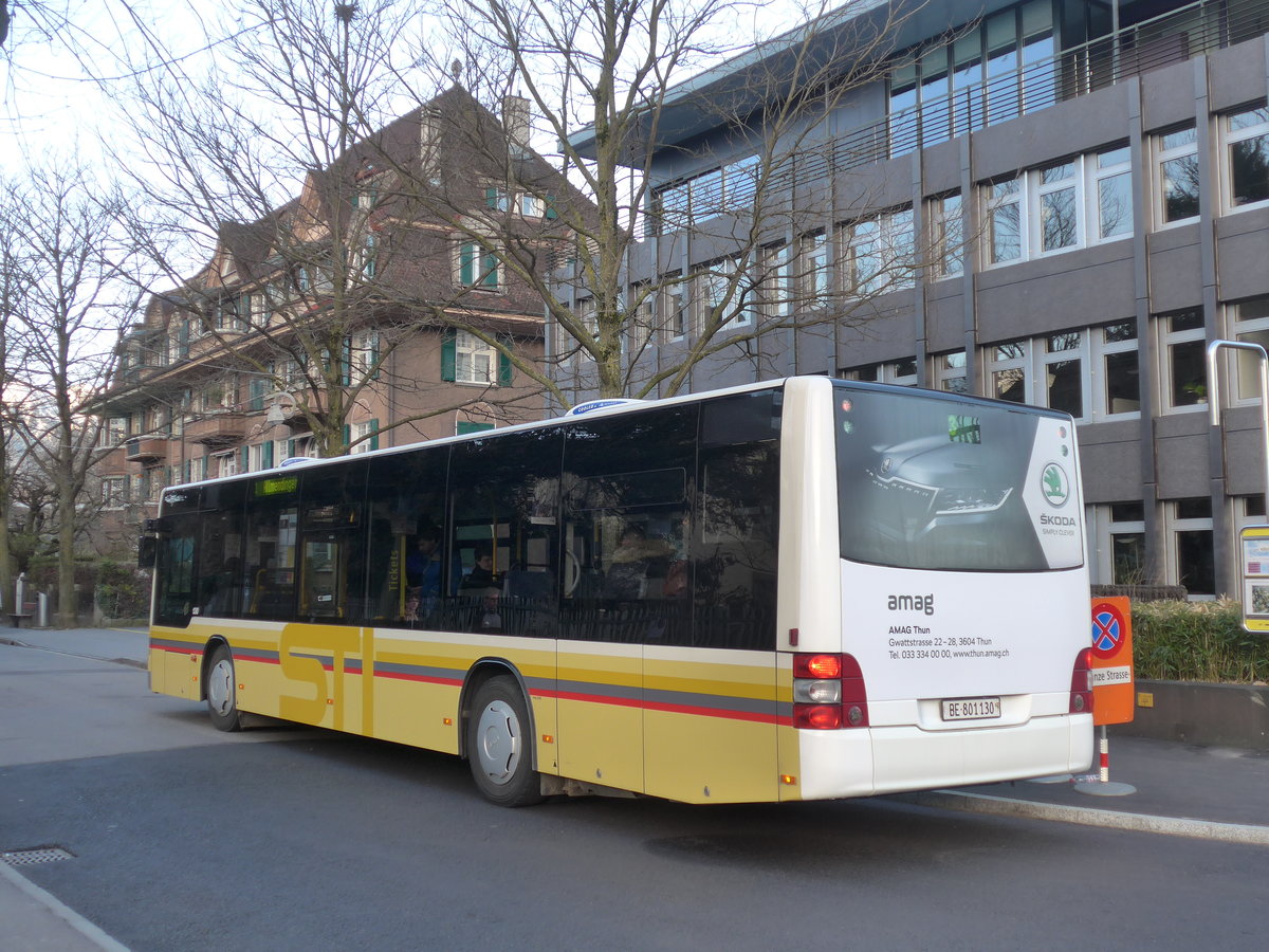 (190'003) - STI Thun - Nr. 130/BE 801'130 - MAN am 7. April 2018 beim Bahnhof Thun (prov. Haltestelle)