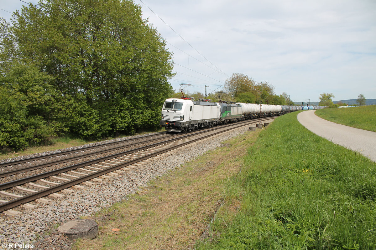 193 515-4 + 193 xxx und Kesselzug mit 193 280 am Zugschluss bei Pölling gen Nürnberg. 28.04.24