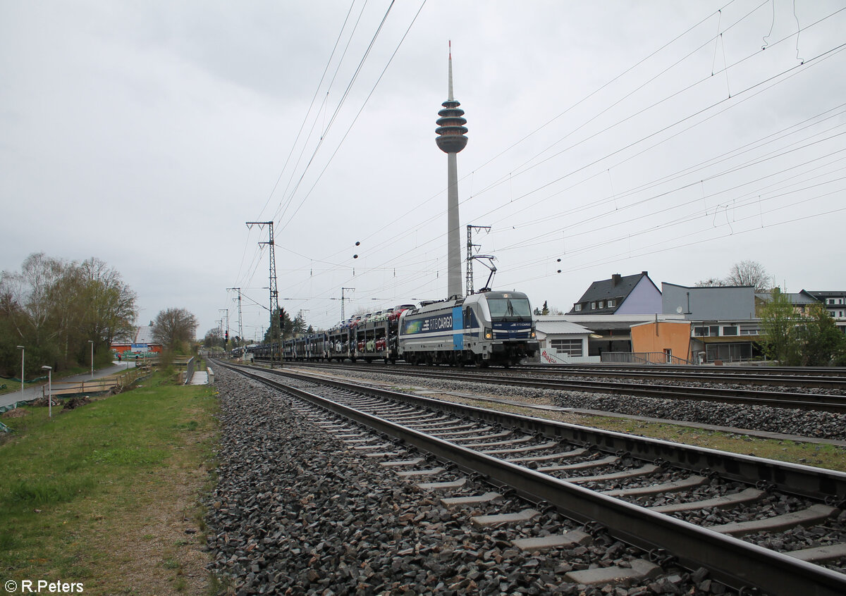 193 999-0  Györ mit einem Autotransportzug in Nürnberg Hohe Marter. 03.04.24