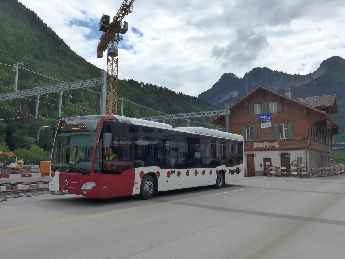 (193'315) - TPF Fribourg - Nr. 65/FR 300'298 - Mercedes am 21. Mai 2018 beim Bahnhof Montbovon