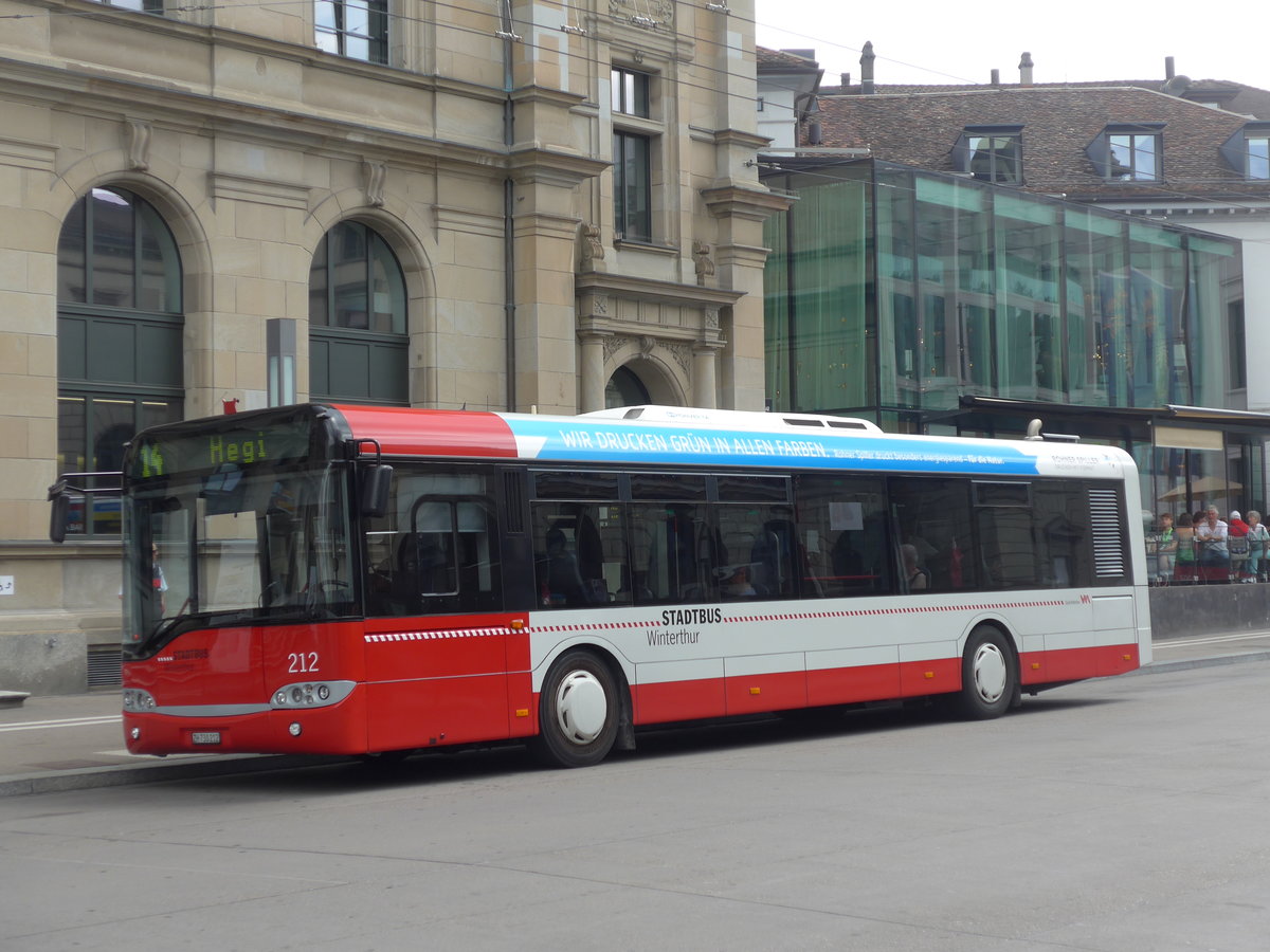 (194'074) - SW Winterthur - Nr. 212/ZH 730'212 - Solaris am 17. Juni 2018 beim Hauptbahnhof Winterthur