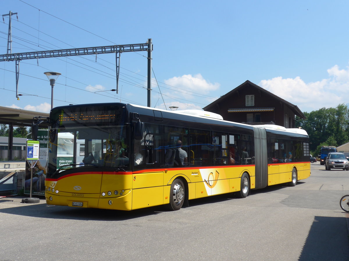 (194'679) - PostAuto Bern - Nr. 684/BE 813'684 - Solaris am 9. Juli 2018 beim Bahnhof Wimmis