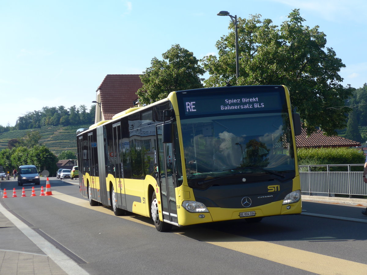 (194'748) - STI Thun - Nr. 184/BE 804'184 - Mercedes am 9. Juli 2018 beim Bahnhof Spiez