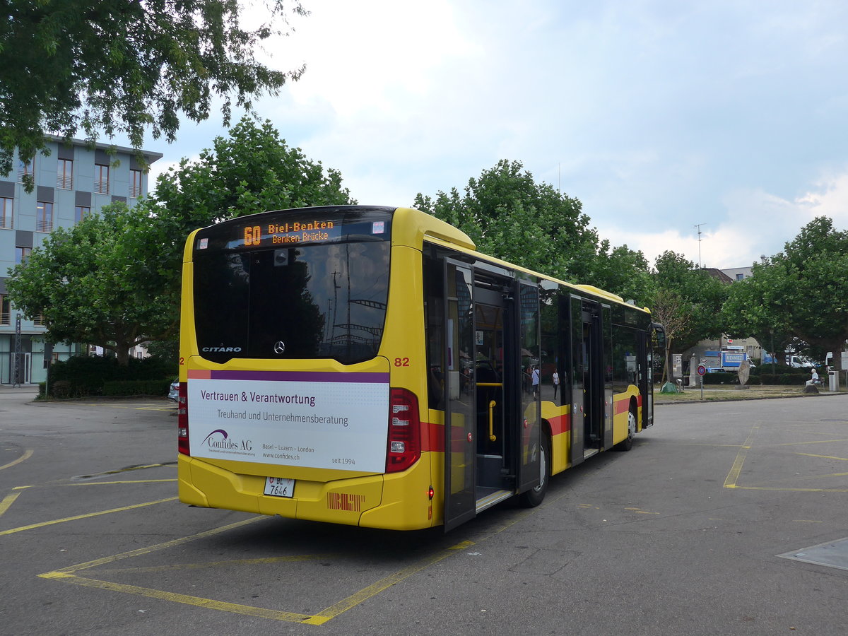 (195'168) - BLT Oberwil - Nr. 82/BL 7646 - Mercedes am 23. Juli 2018 beim Bahnhof Muttenz