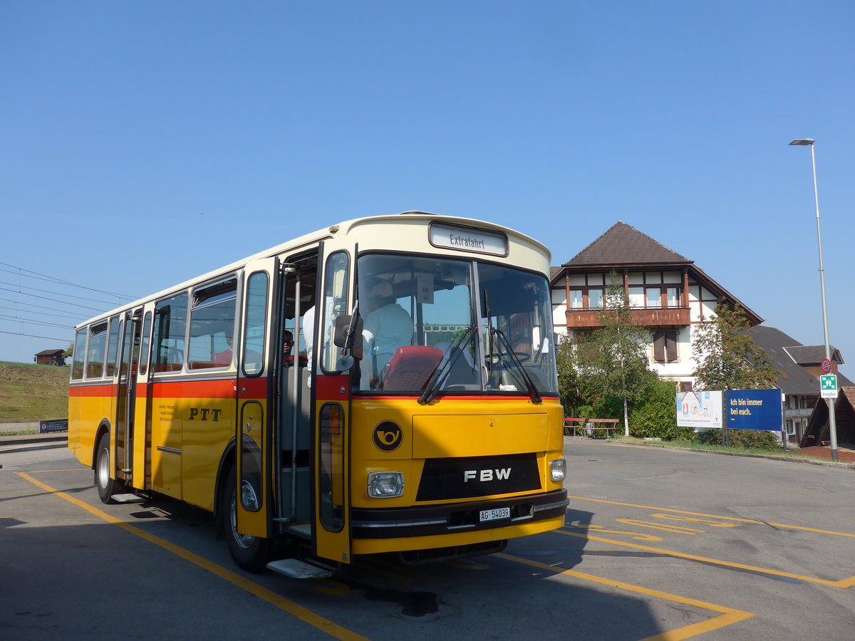 (195'547) - Birchler, Remetschwil - AG 54'039 - FBW/Tscher (ex Gerber, Winkel; ex Eggenberger, Mriken; ex Tanner, Bubendorf; ex P 24'803) am 5. August 2018 beim Bahnhof Biglen