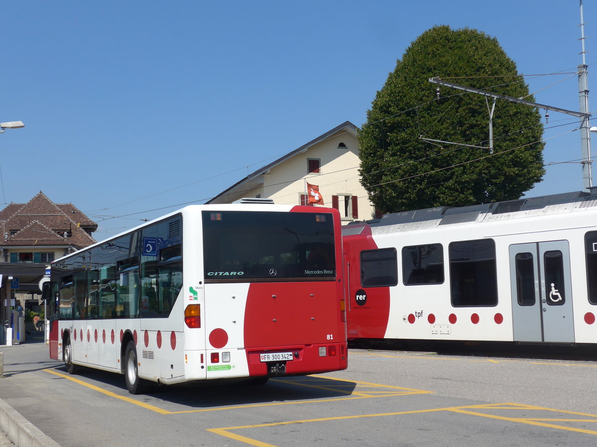 (195'608) - TPF Fribourg - Nr. 81/FR 300'342 - Mercedes am 5. August 2018 beim Bahnhof Palzieux