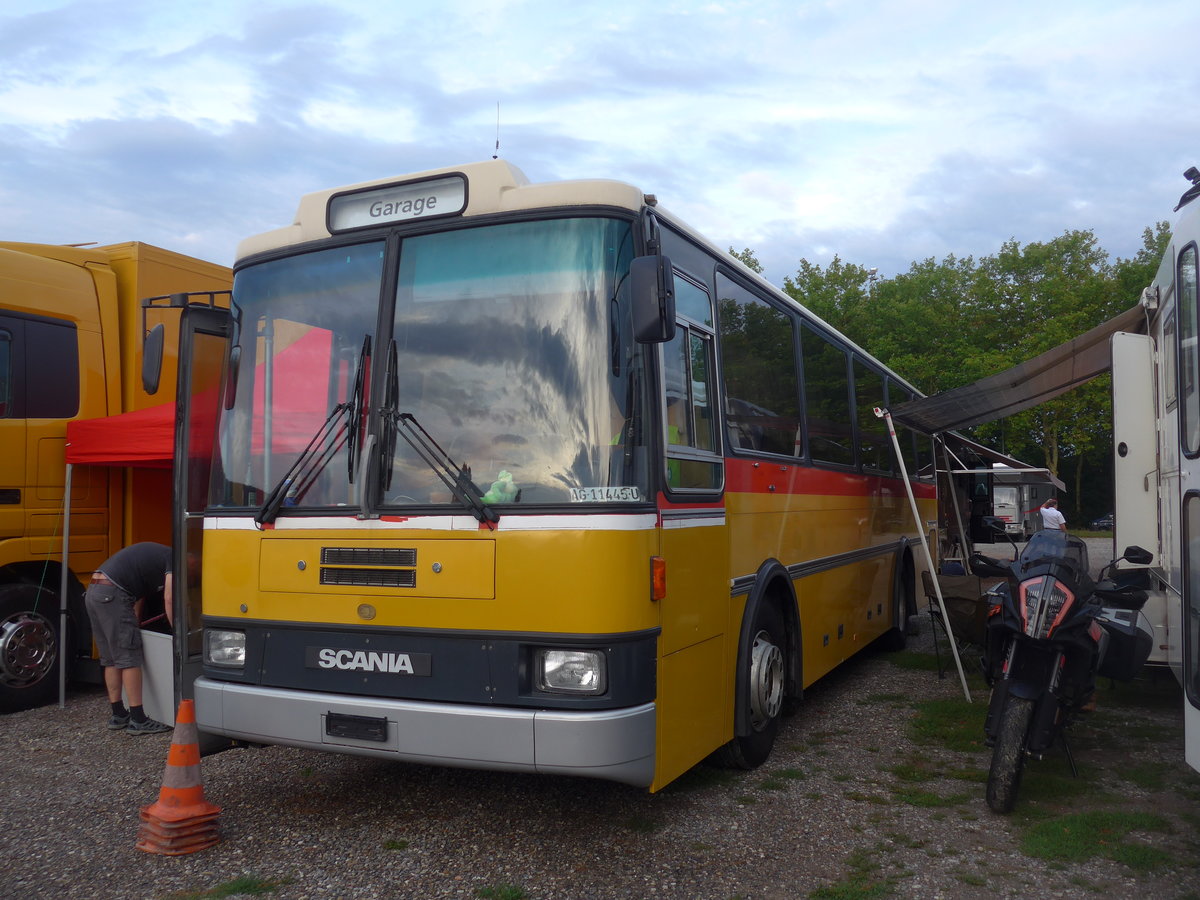 (195'905) - Schneller, Mgenwil - AG 11'445 U - Scania/Lauber (ex Dubuis, Savise) am 17. August 2018 in Wettingen, Zirkuswiese