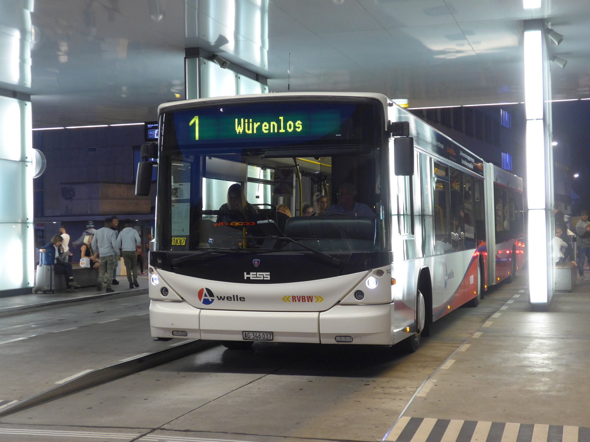 (195'947) - RVBW Wettingen - Nr. 142/AG 346'037 - Scania/Hess am 17. August 2018 beim Bahnhof Baden