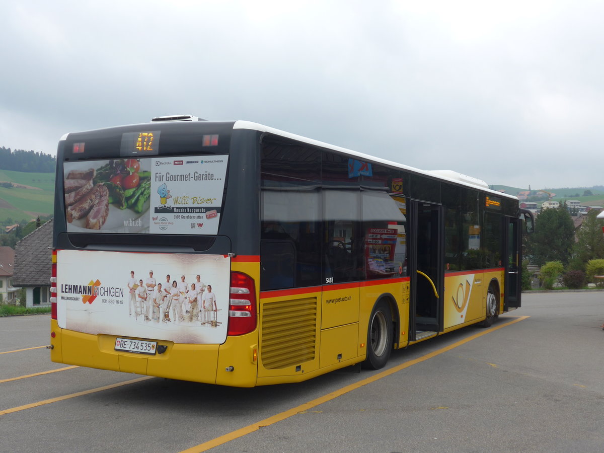 (196'372) - PostAuto Bern - Nr. 535/BE 734'535 - Mercedes am 2. September 2018 beim Bahnhof Biglen