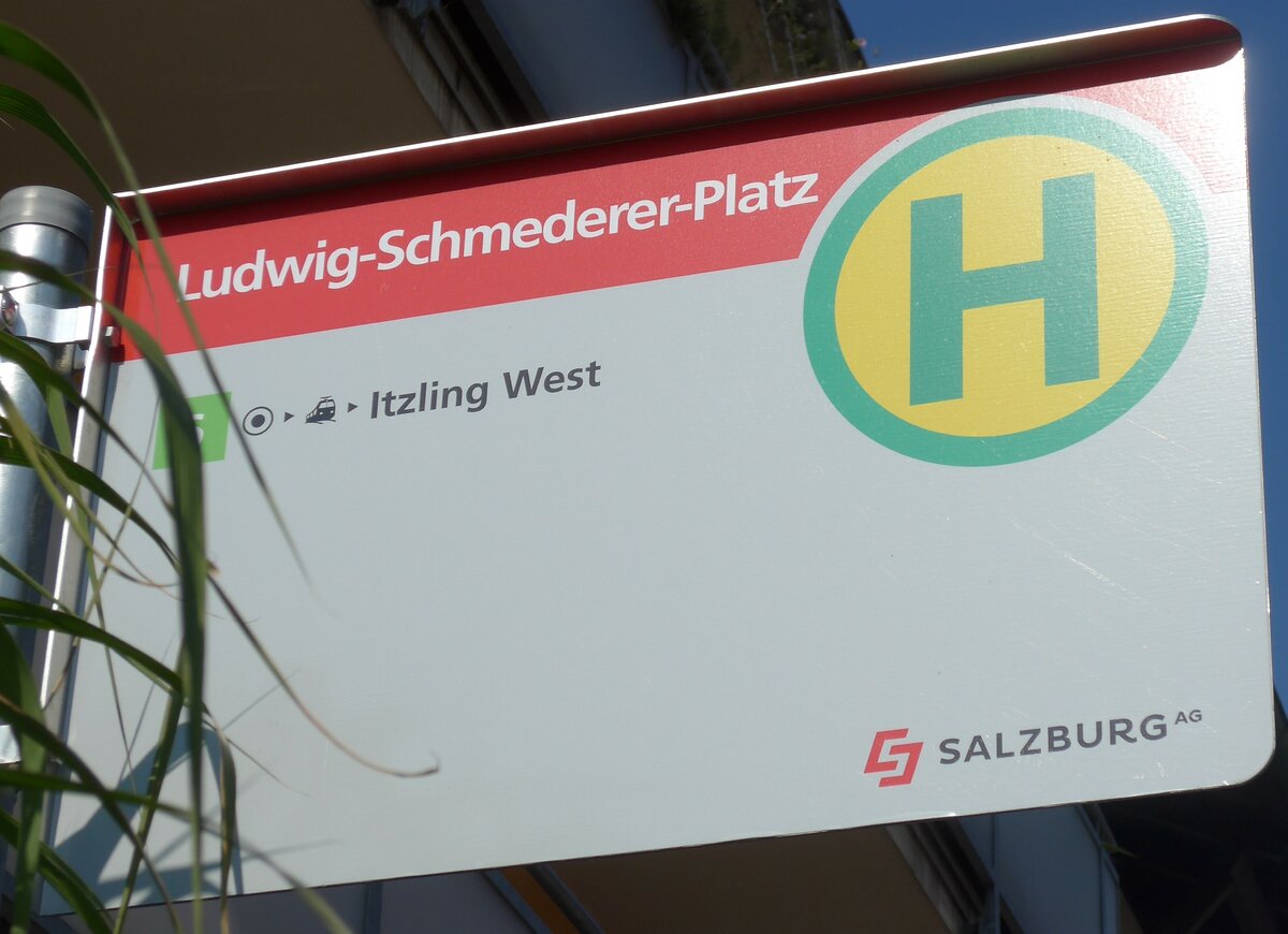 (197'282) - SALZBURG AG-Haltestellenschild - Salzburg, Ludwig-Schmederer-Platz - am 13. September 2018