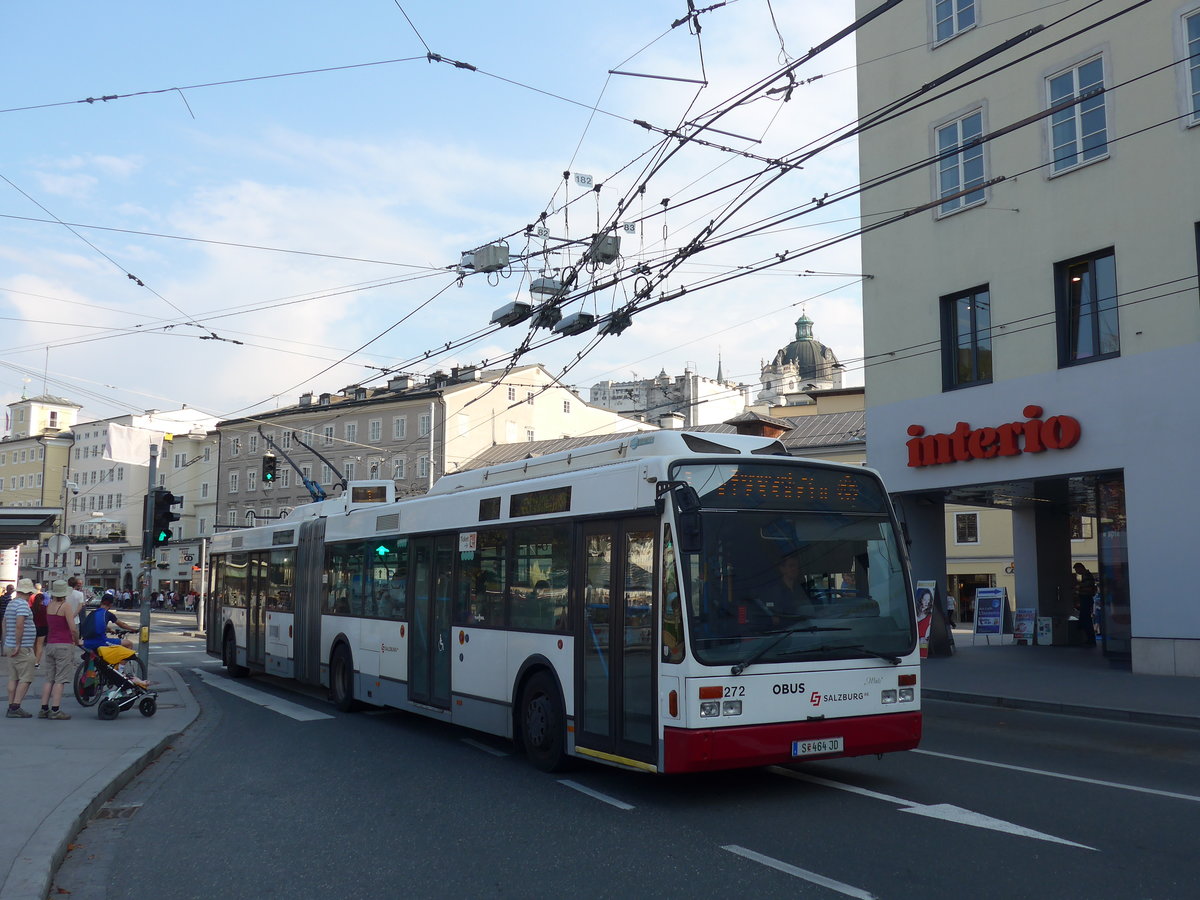(197'328) - OBUS Salzburg - Nr. 272/S 464 JD - Van Hool Gelenktrolleybus (ex Nr. 0372) am 13. September 2018 in Salzburg, Hanuschplatz