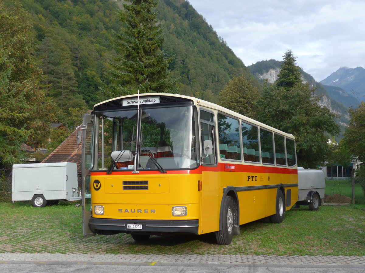 (197'865) - Schmid, Thrishaus - BE 26'206 - Saurer/Tscher (ex P 24'244) am 16. September 2018 in Meiringen, Garage AVG M.