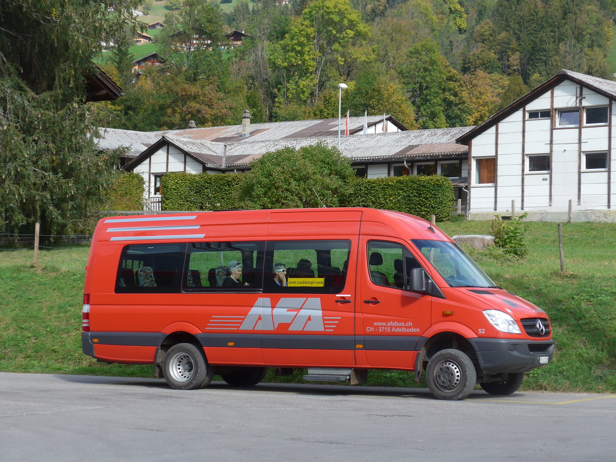 (198'114) - AFA Adelboden - Nr. 52/BE 611'129 - Mercedes am 7. Oktober 2018 beim Bahnhof Lenk