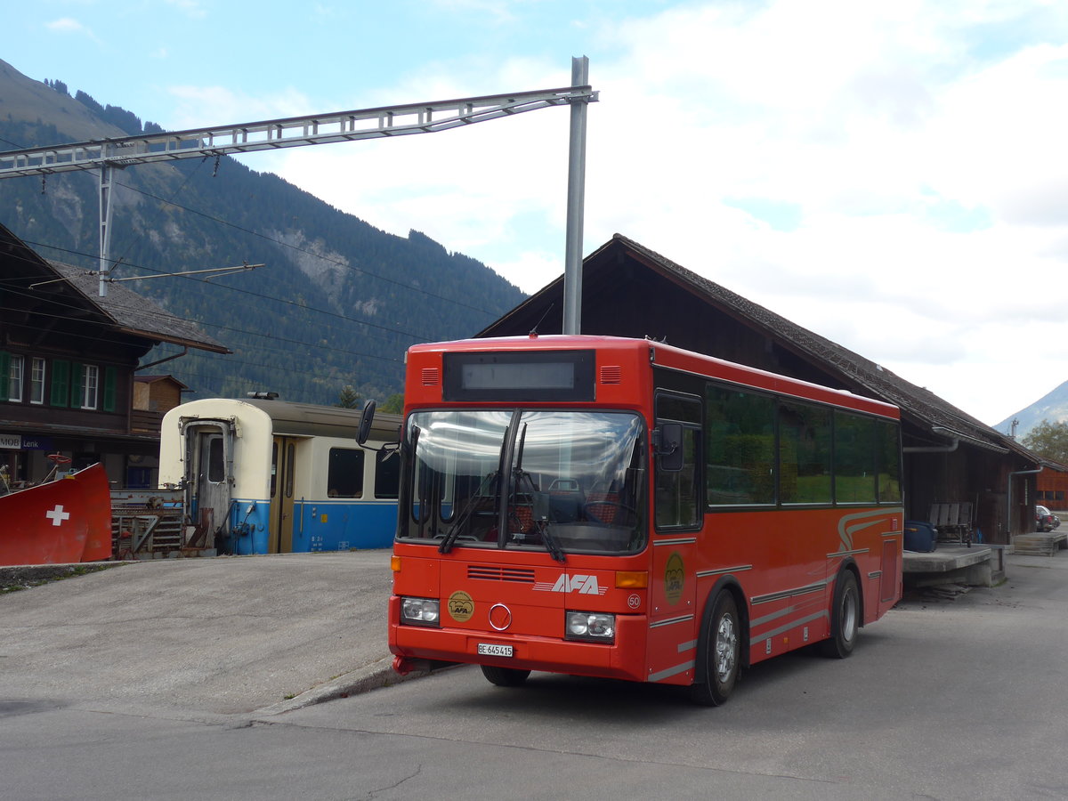 (198'118) - AFA Adelboden - Nr. 50/BE 645'415 - Vetter (ex AVG Grindelwald Nr. 21) am 7. Oktober 2018 beim Bahnhof Lenk