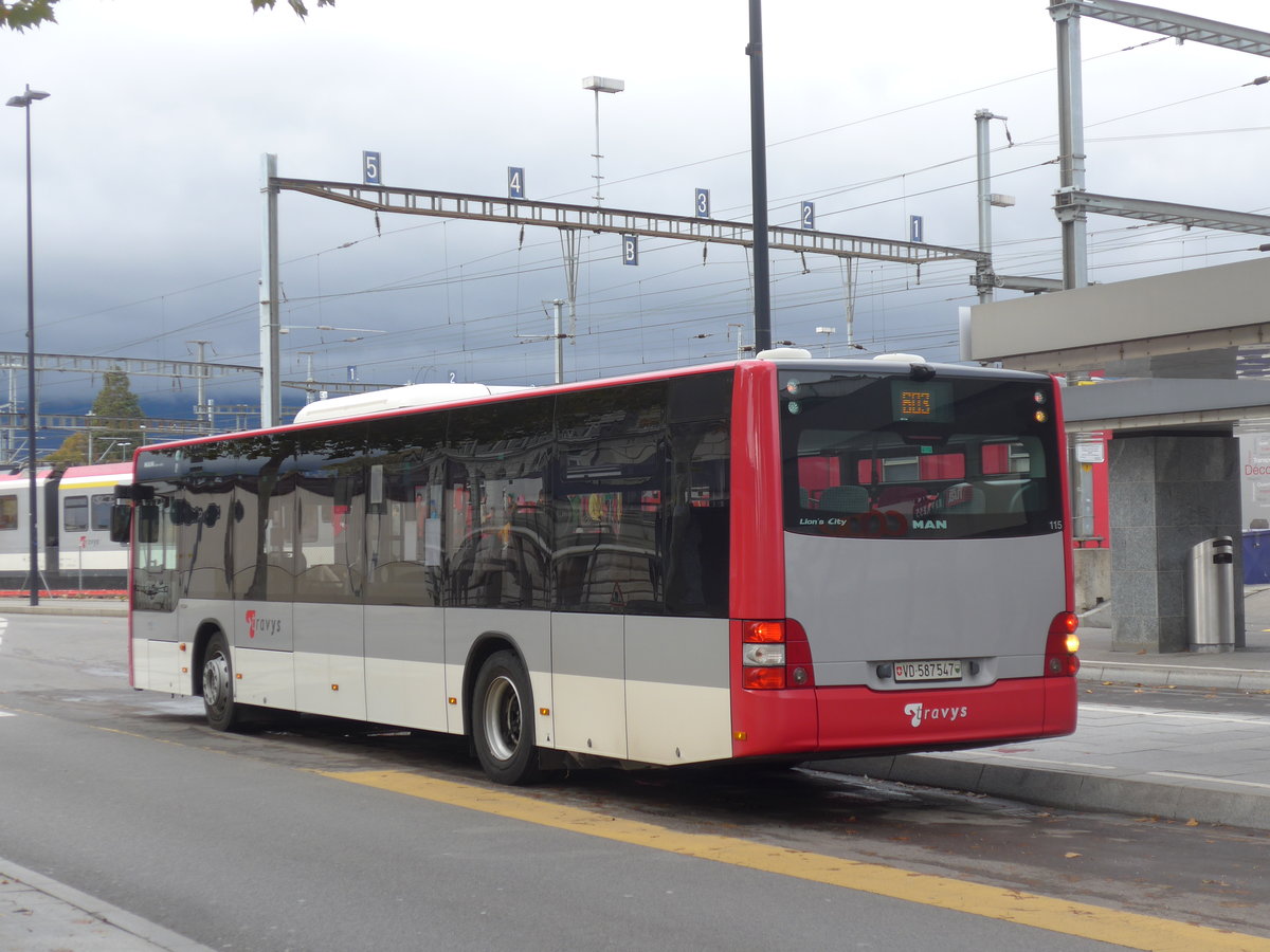 (199'057) - TRAVYS Yverdon - Nr. 115/VD 587'547 - MAN am 28. Oktober 2018 beim Bahnhof Yverdon