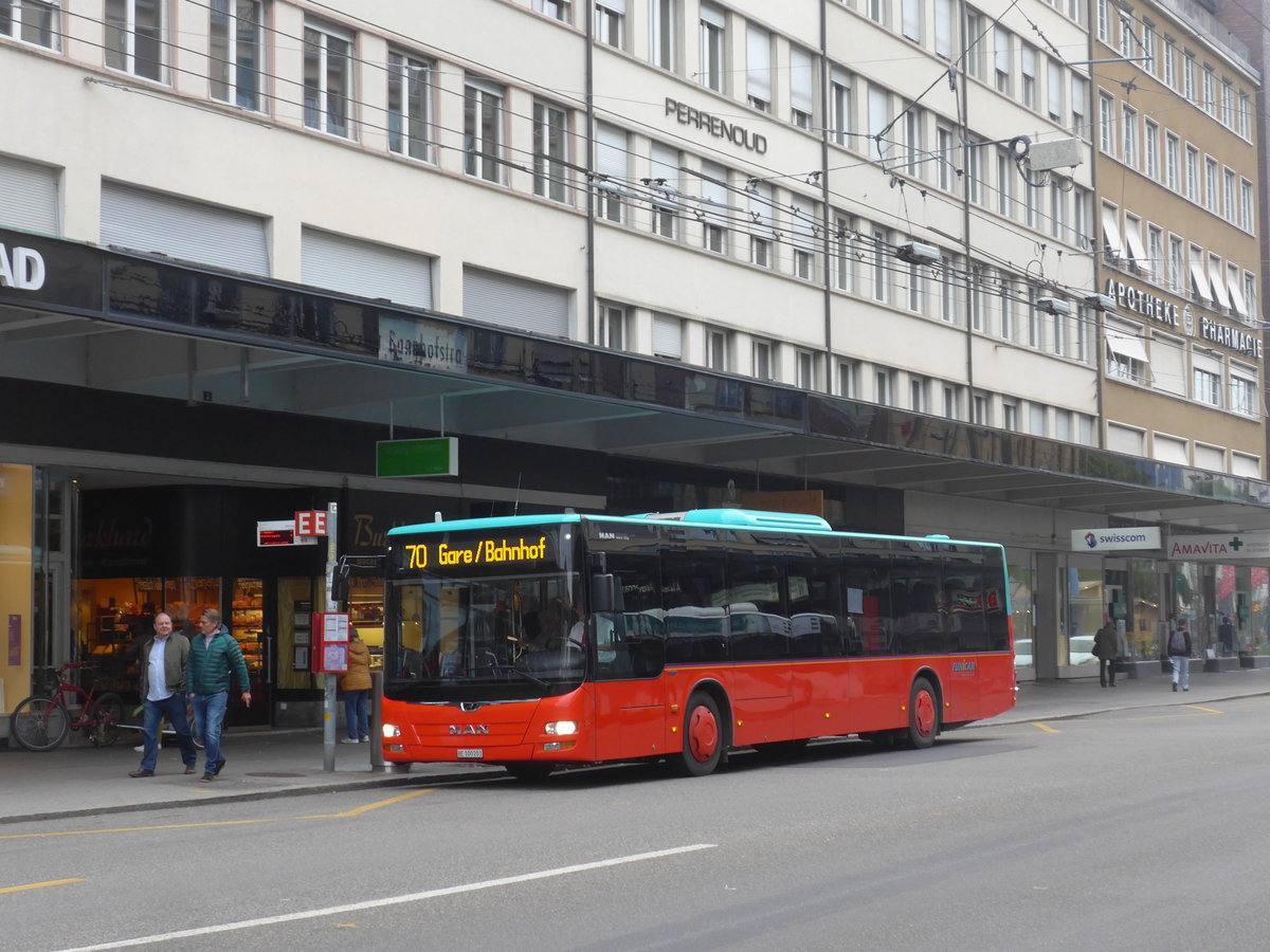 (199'186) - Funi-Car, Biel - Nr. 3/BE 100'203 - MAN am 4. November 2018 beim Bahnhof Biel