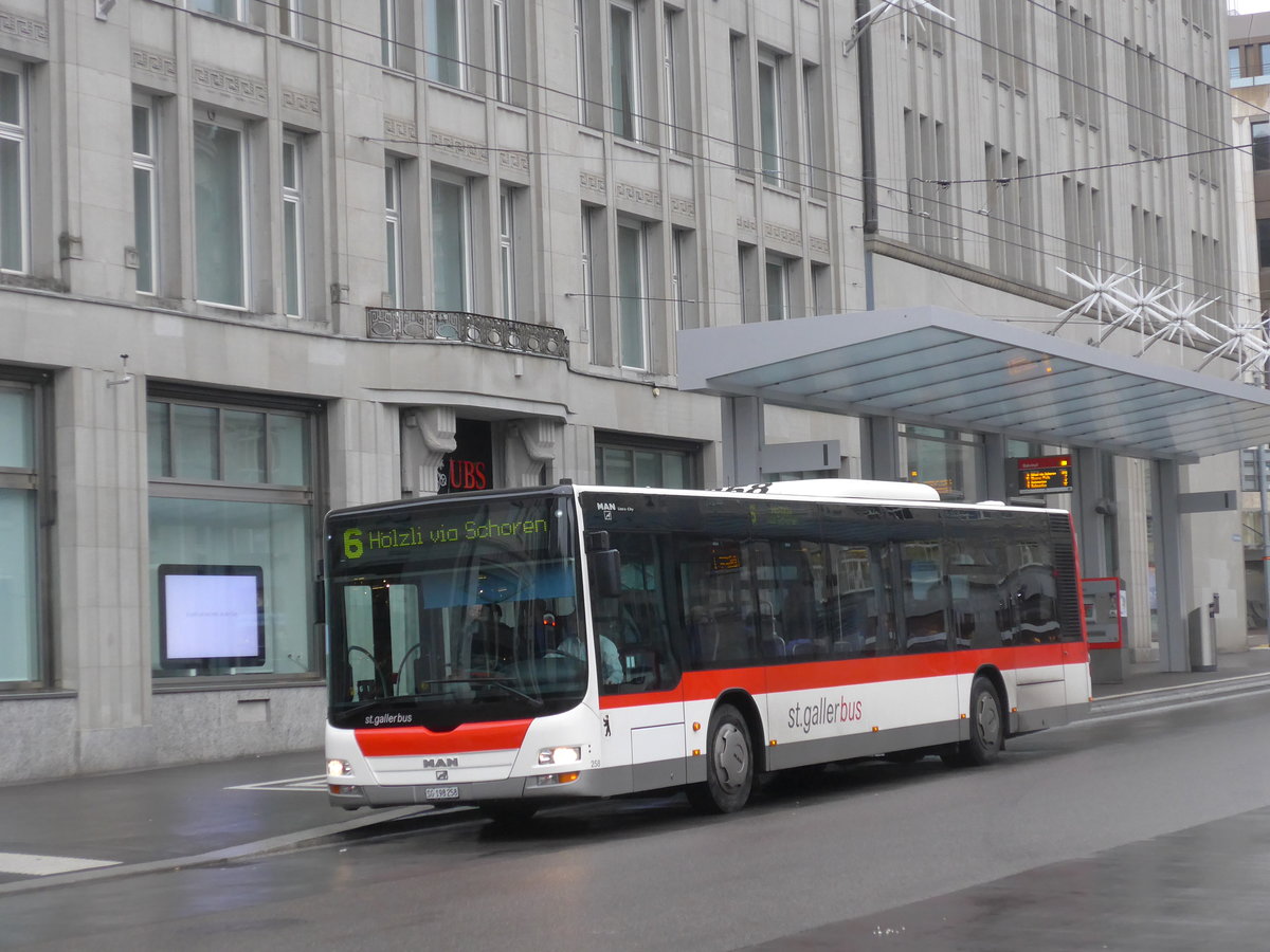 (199'504) - St. Gallerbus, St. Gallen - Nr. 258/SG 198'258 - MAN am 24. November 2018 beim Bahnhof St. Gallen